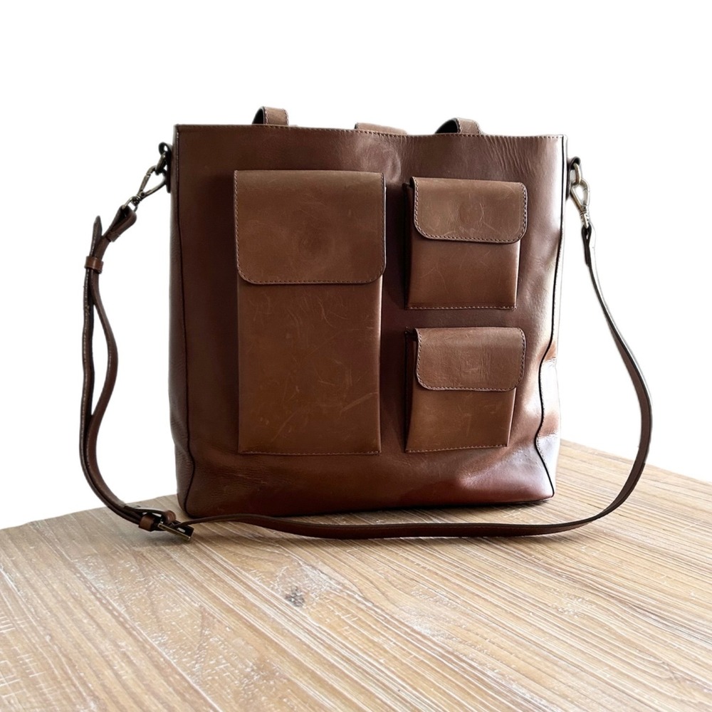 Able Brown Leather Olivia Large Shoulder Tote Bag Pockets Handmade in Brazil